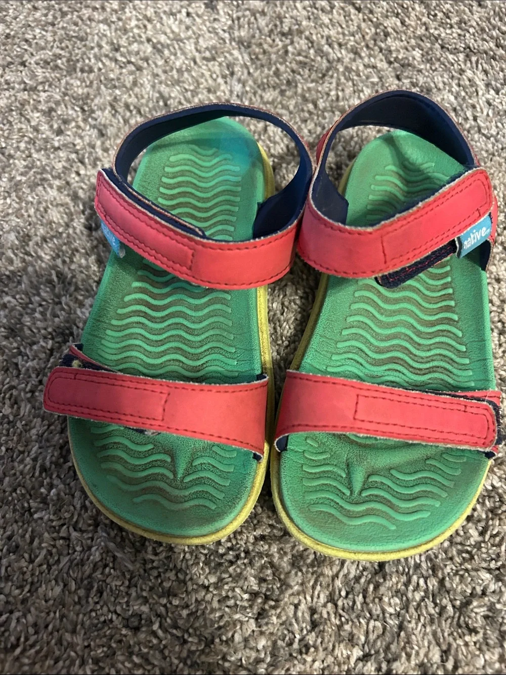 Native Kids Sandals in Green Footbed with Pink Straps